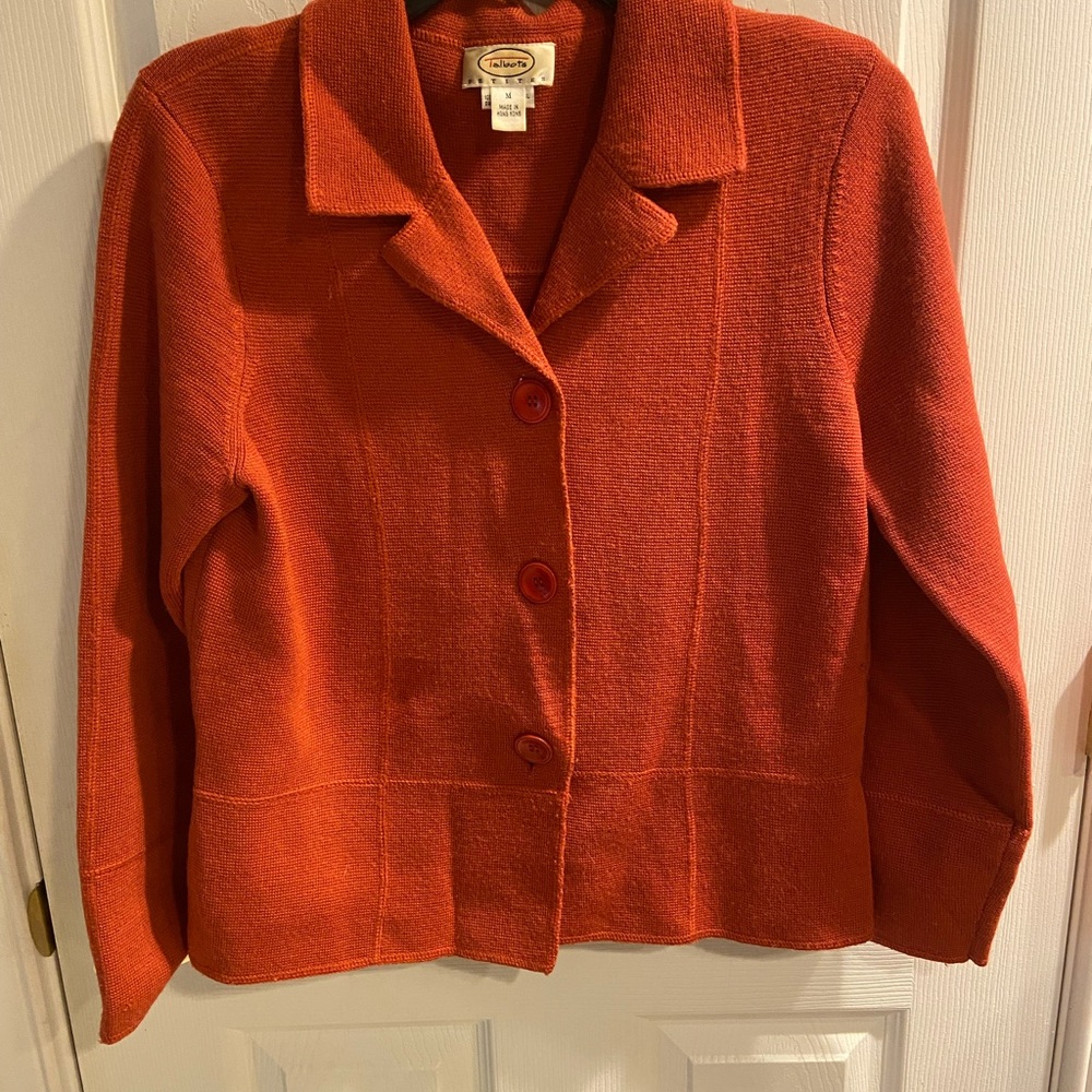 Talbots Women's Vibrant Orange Blazer in Merino wool size medium EUC